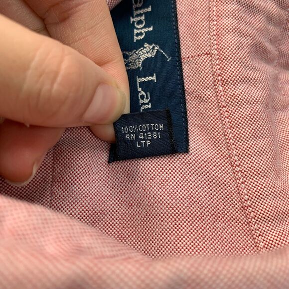 Vintage Ralph Lauren Shirt Men 16.5 Red Button Down Classic Fit Long Sleeve 90s - Picture 9 of 11